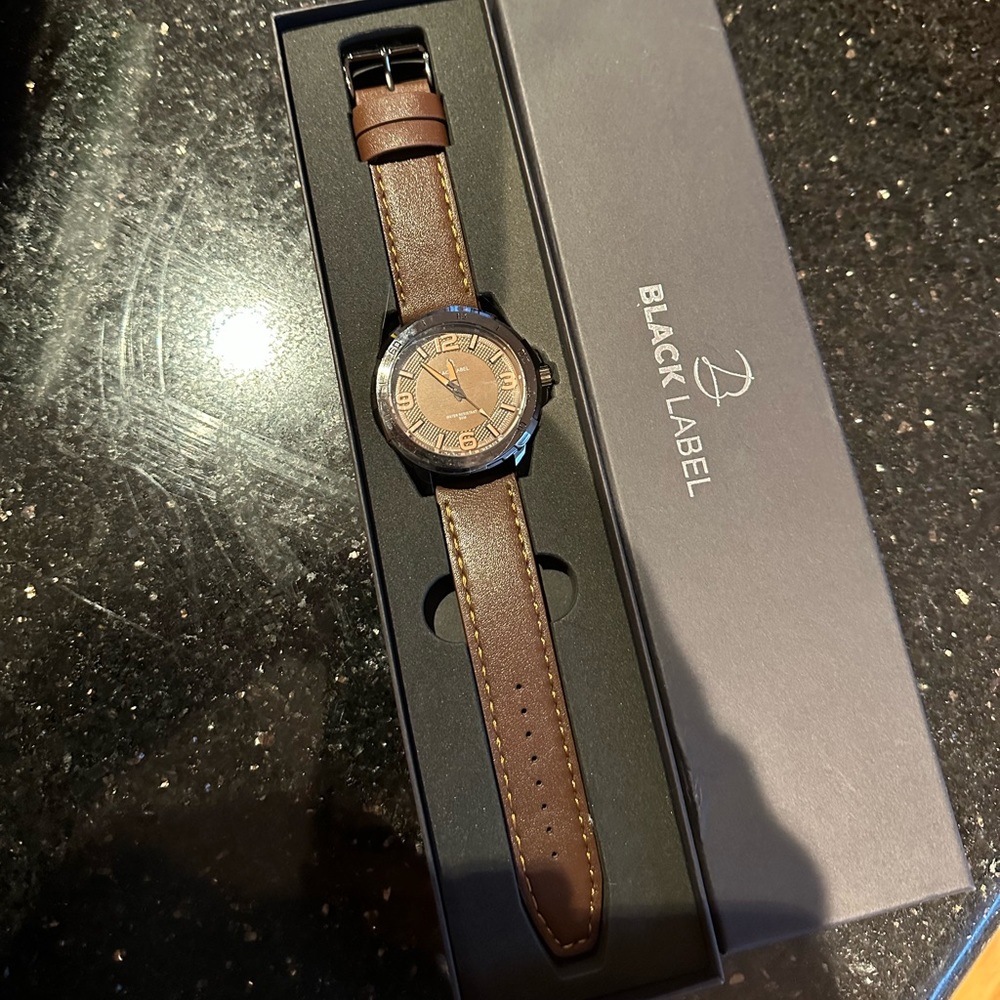 Black Label Men’s wristwatch. Brown leather watch